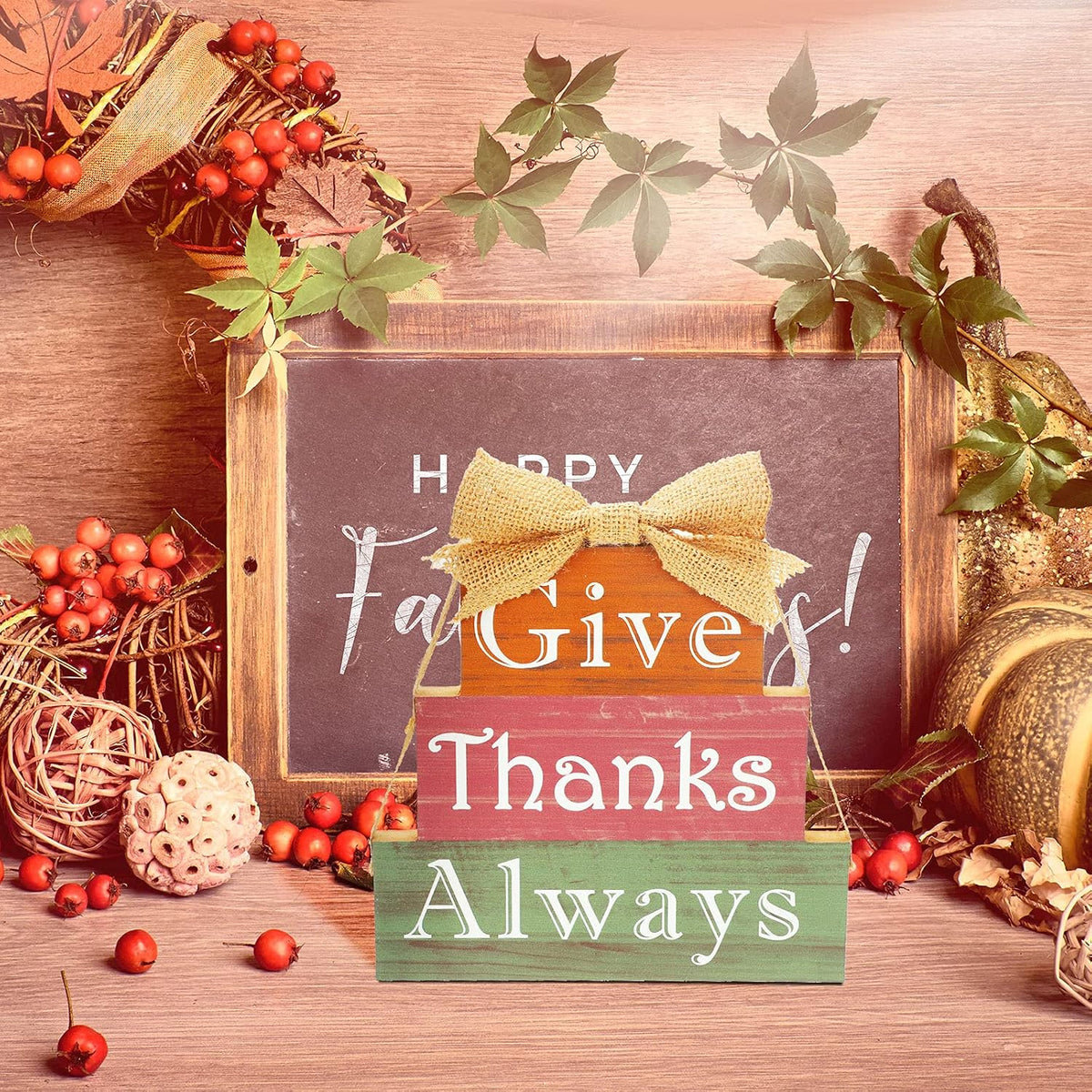 Fall Wooden Signs Thanksgiving Table Wooden Block Thanksgiving Decor Vintage Farmhouse Thanksgiving Wood Blocks for Fall Thanksgiving Decor (Thanks Series)